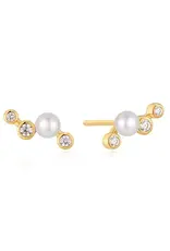 Ania Haie Oorbellen - Gold zig zag shell pearl stud