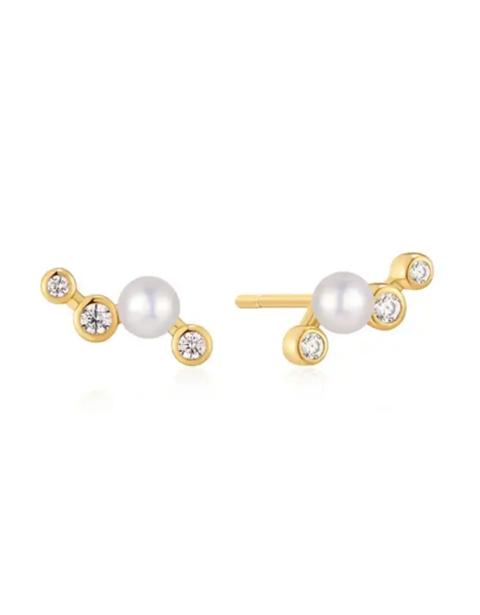 Ania Haie Oorbellen - Gold zig zag shell pearl stud