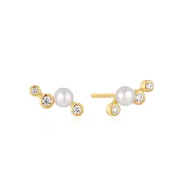 Ania Haie Oorbellen - Gold zig zag shell pearl stud