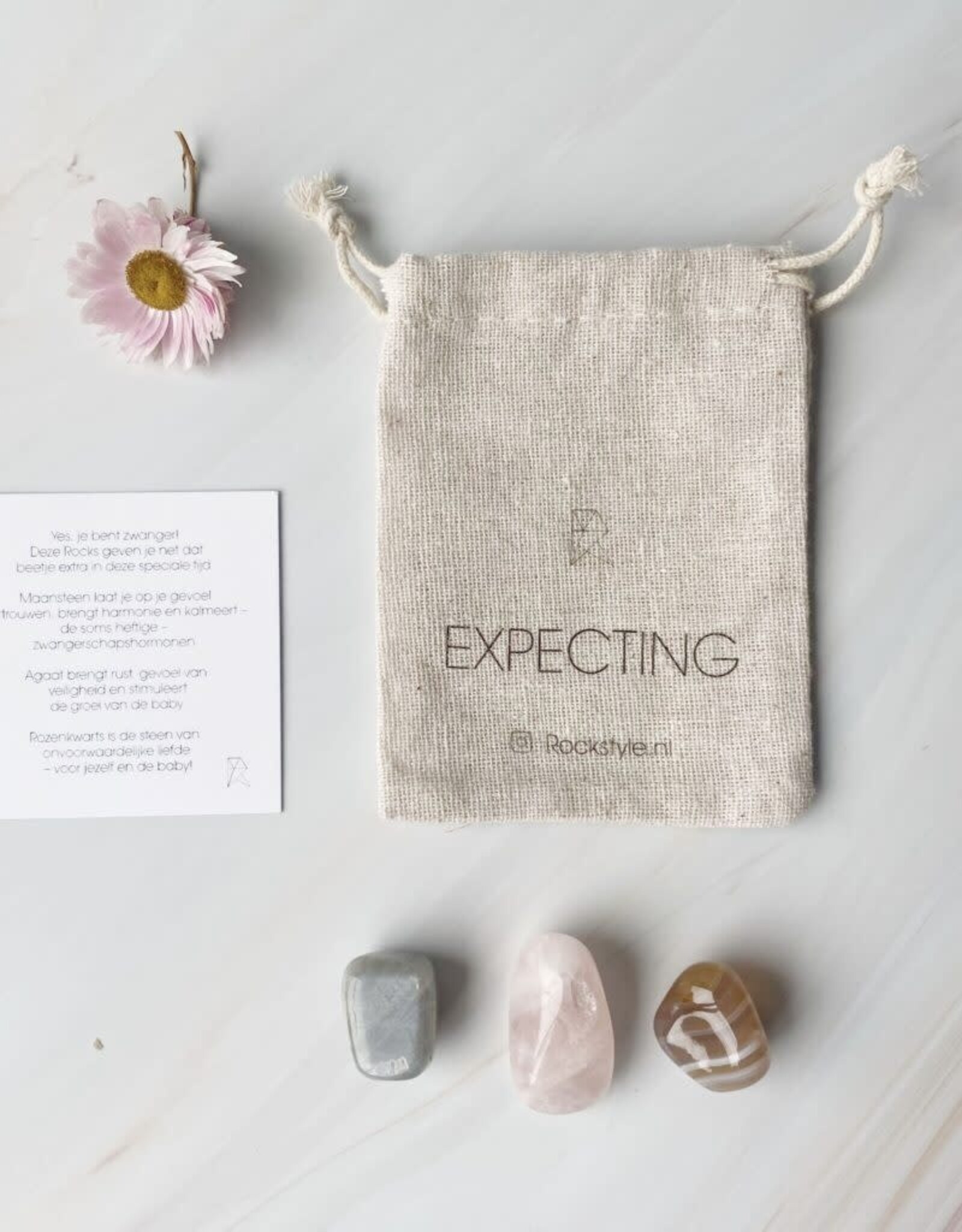 Rockstyle Power Crystals Set Expecting – Zwangerschapscadeau met Maansteen - Agaat & Rozenkwarts
