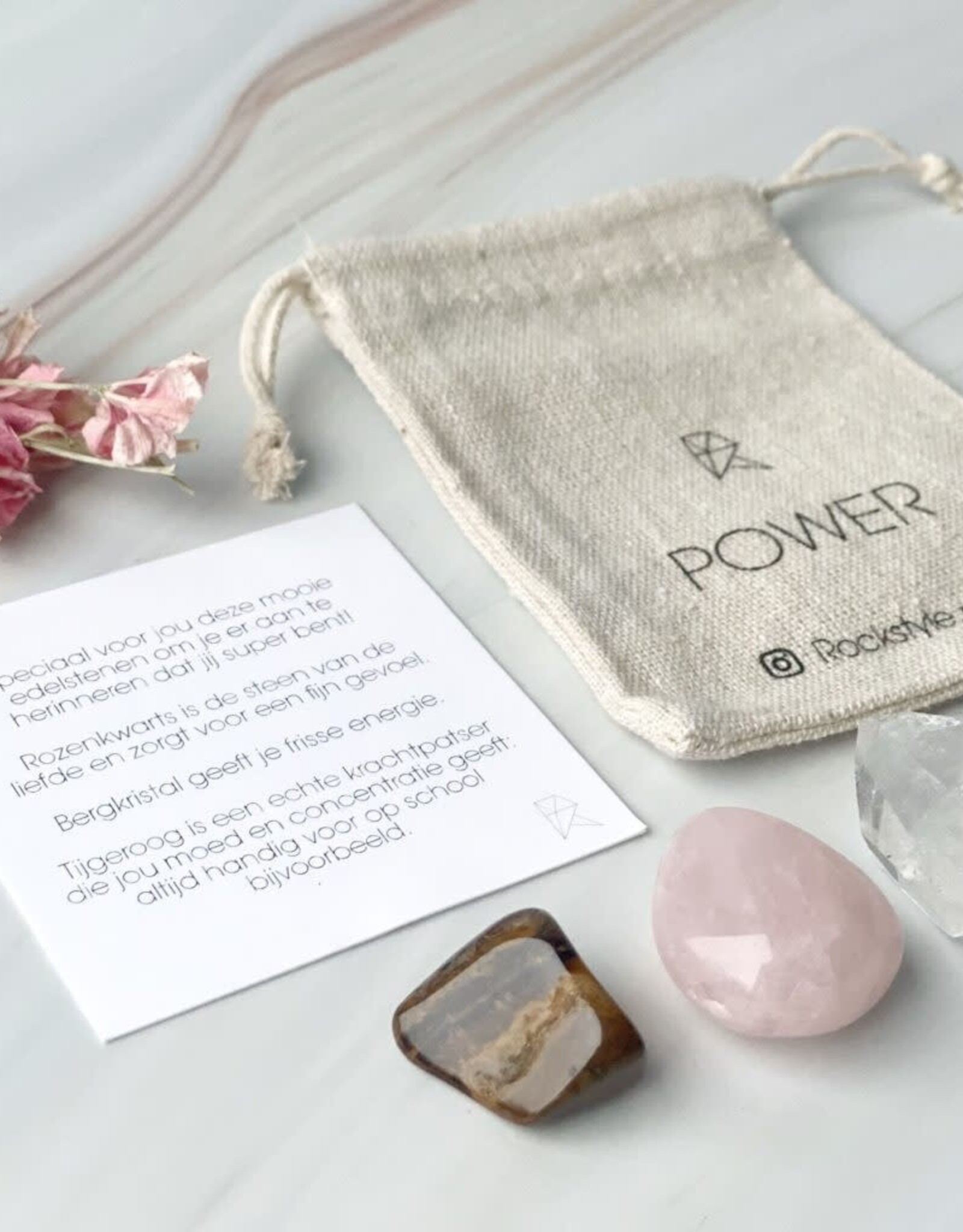 Rockstyle Power Crystals Set Power – Voor Zelfvertrouwen & Kracht – Met Tijgeroog & Rozenkwarts