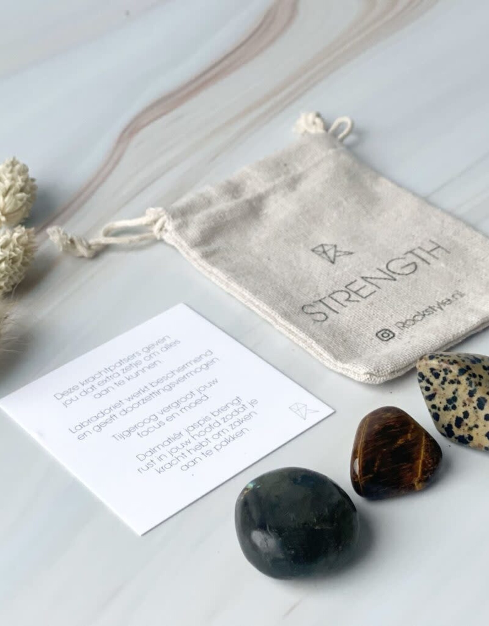 Rockstyle Power Crystals Set Strength – Met Tijgeroog, Dalmatiër Jaspis & Bergkristal