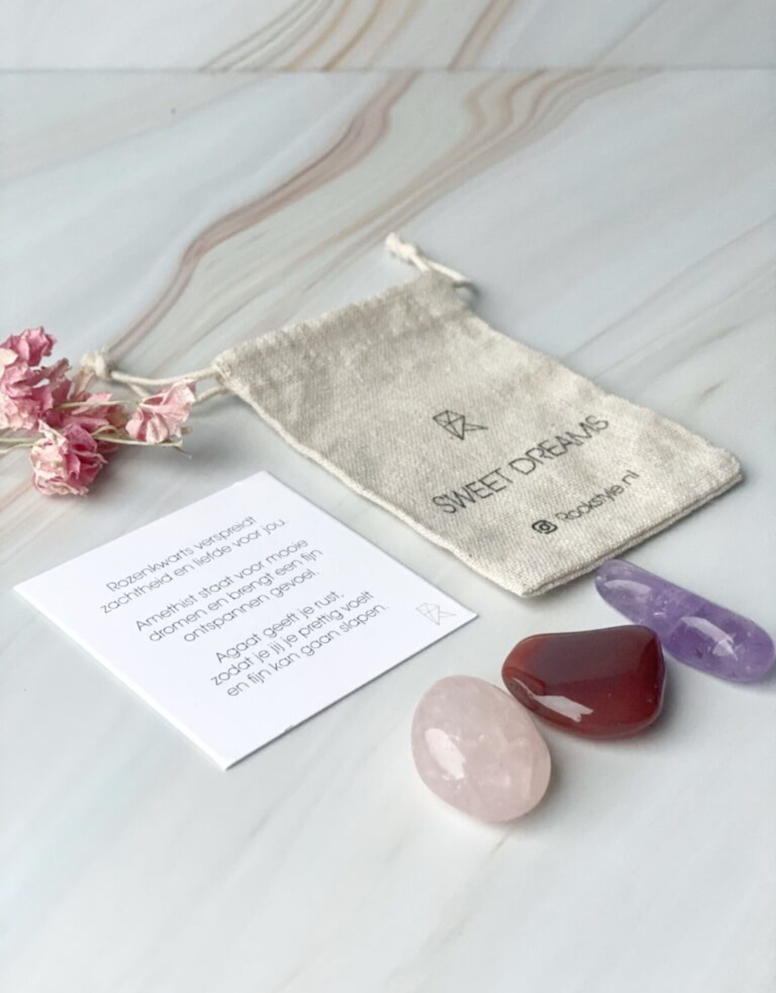 Rockstyle Power Crystals Set Sweet Dreams – Slaapset met Amethist, Rozenkwarts & Agaat