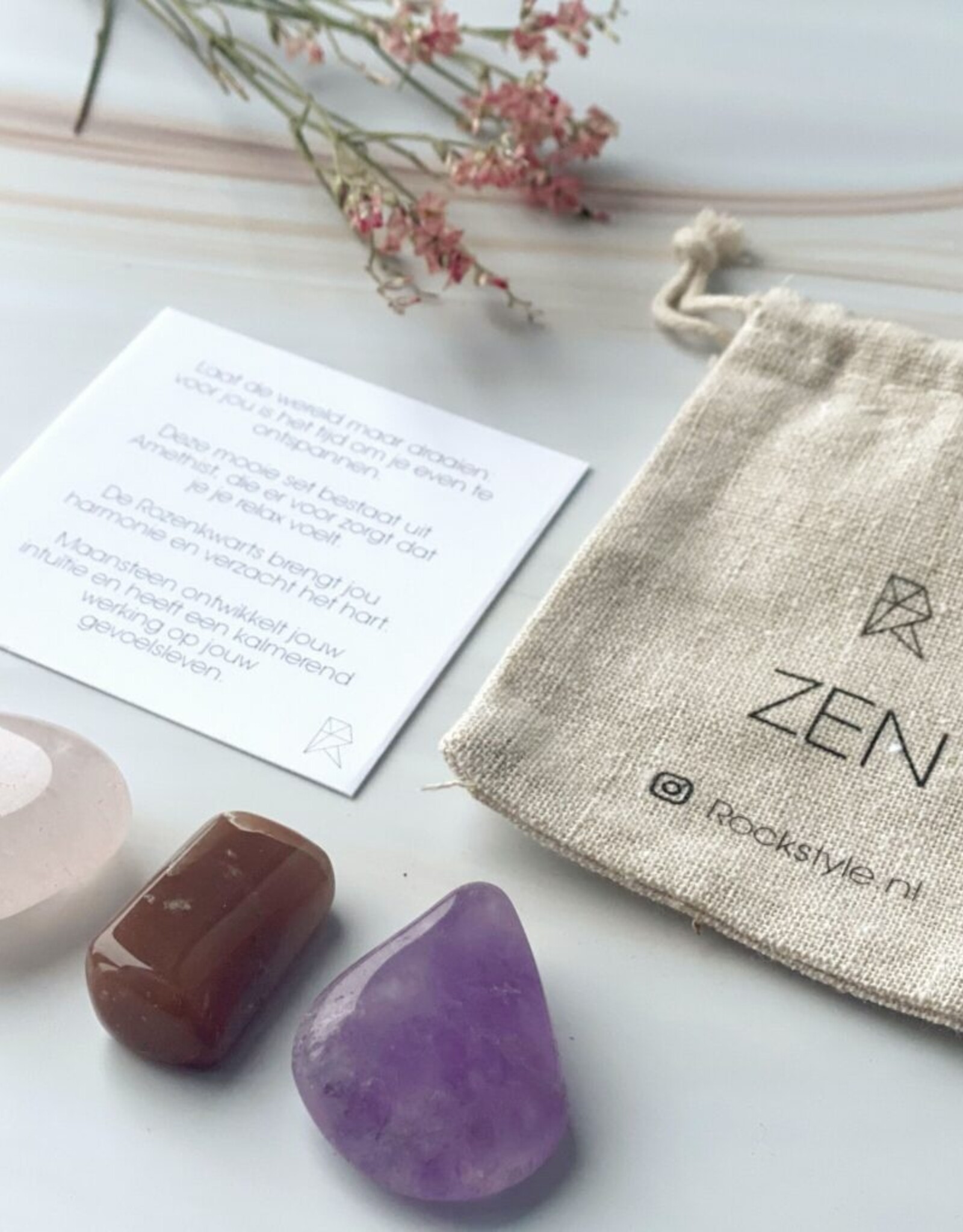Rockstyle Power Crystals Set Zen – Met Maansteen, Amethist & Rozenkwarts – Voor Ontspanning