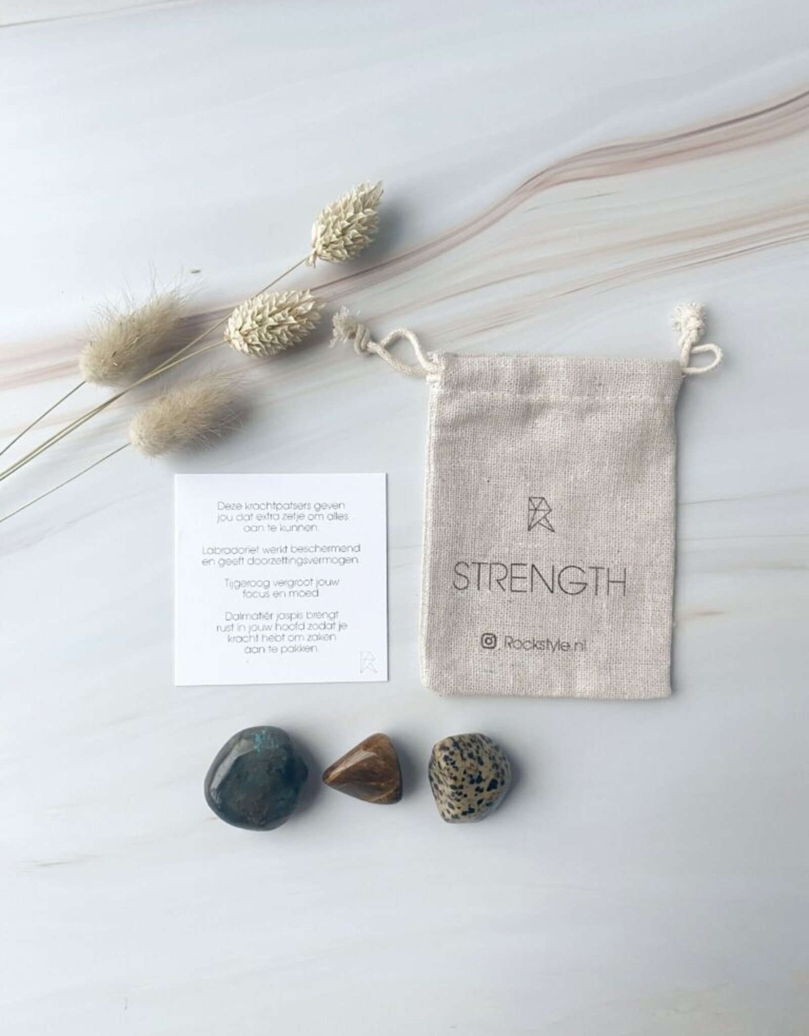 Rockstyle Power Crystals Set Strength – Met Tijgeroog, Dalmatiër Jaspis & Bergkristal