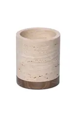 Mooisa Travertine kaarshouder L ø9,5x9cm incl.  hout plateau