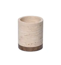 Mooisa Travertine kaarshouder L ø9,5x9cm incl.  hout plateau
