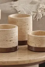 Mooisa Travertine kaarshouder M ø9,5cmx6,5cm incl hout plateau