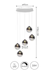 Hanglamp - Monzy 5 - rond - wit