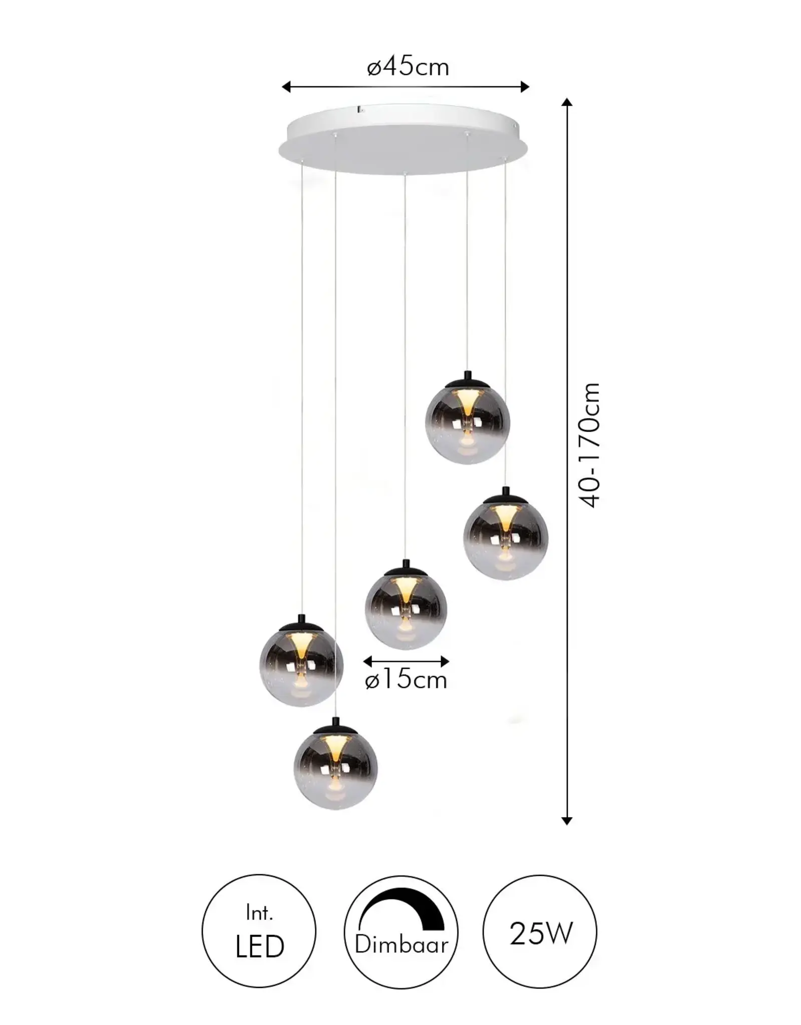 Hanglamp - Monzy 5 - rond - wit