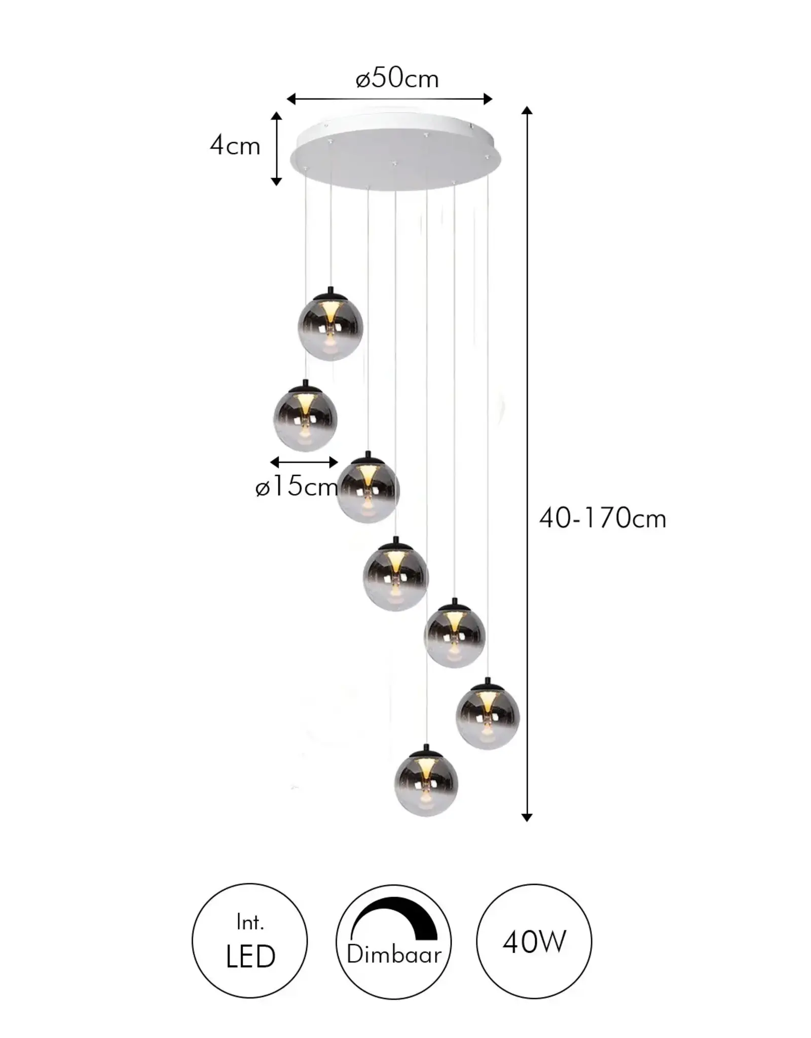 Hanglamp Monzy 7 - rond  - wit