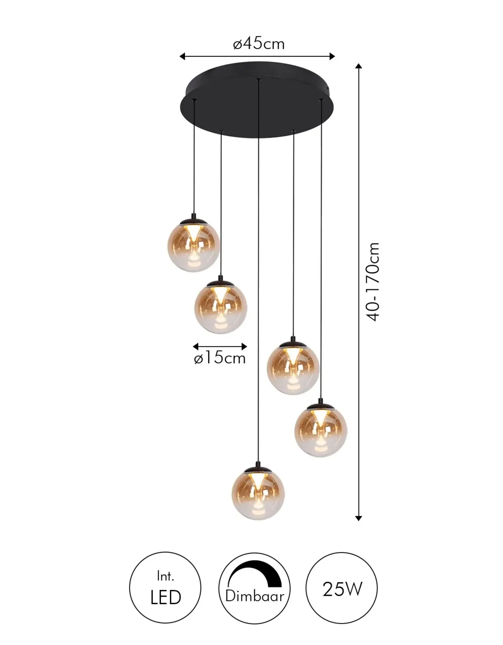 Hanglamp - Monzy 5 - rond - zwart