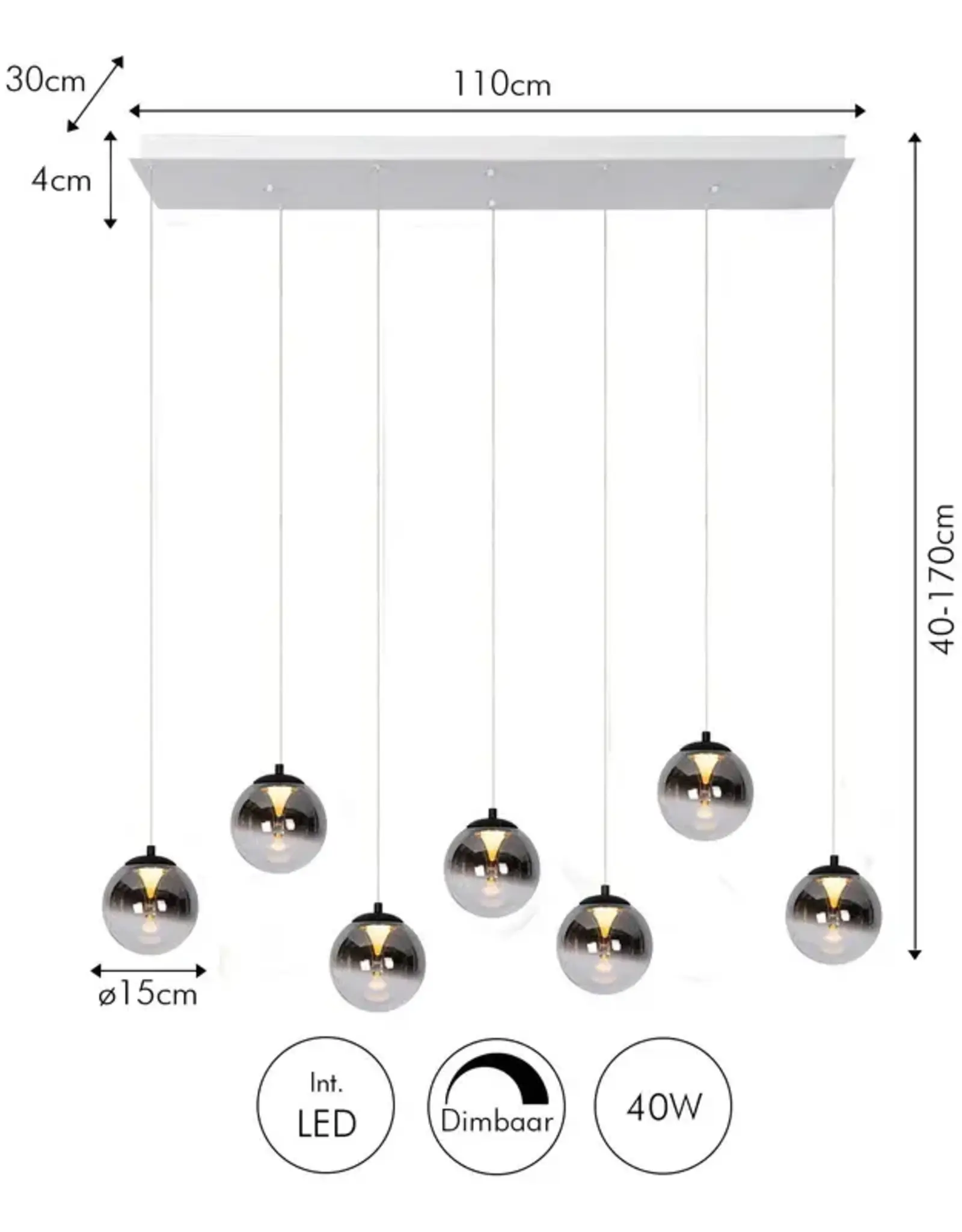 Hanglamp - Monzy 7 - rechthoek - wit