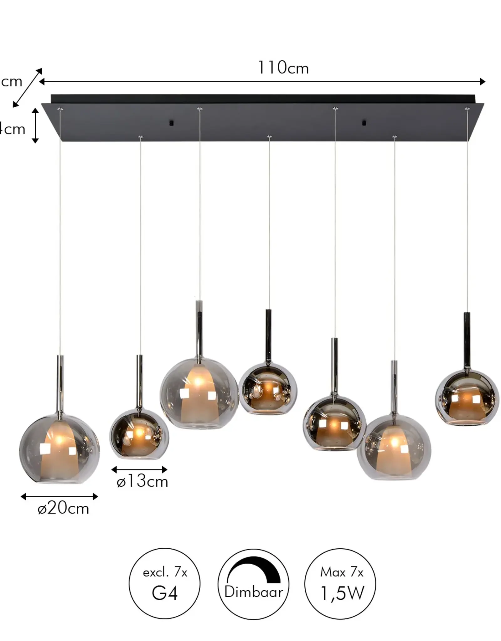Hanglamp - Saigy 7 - rechthoek zwart