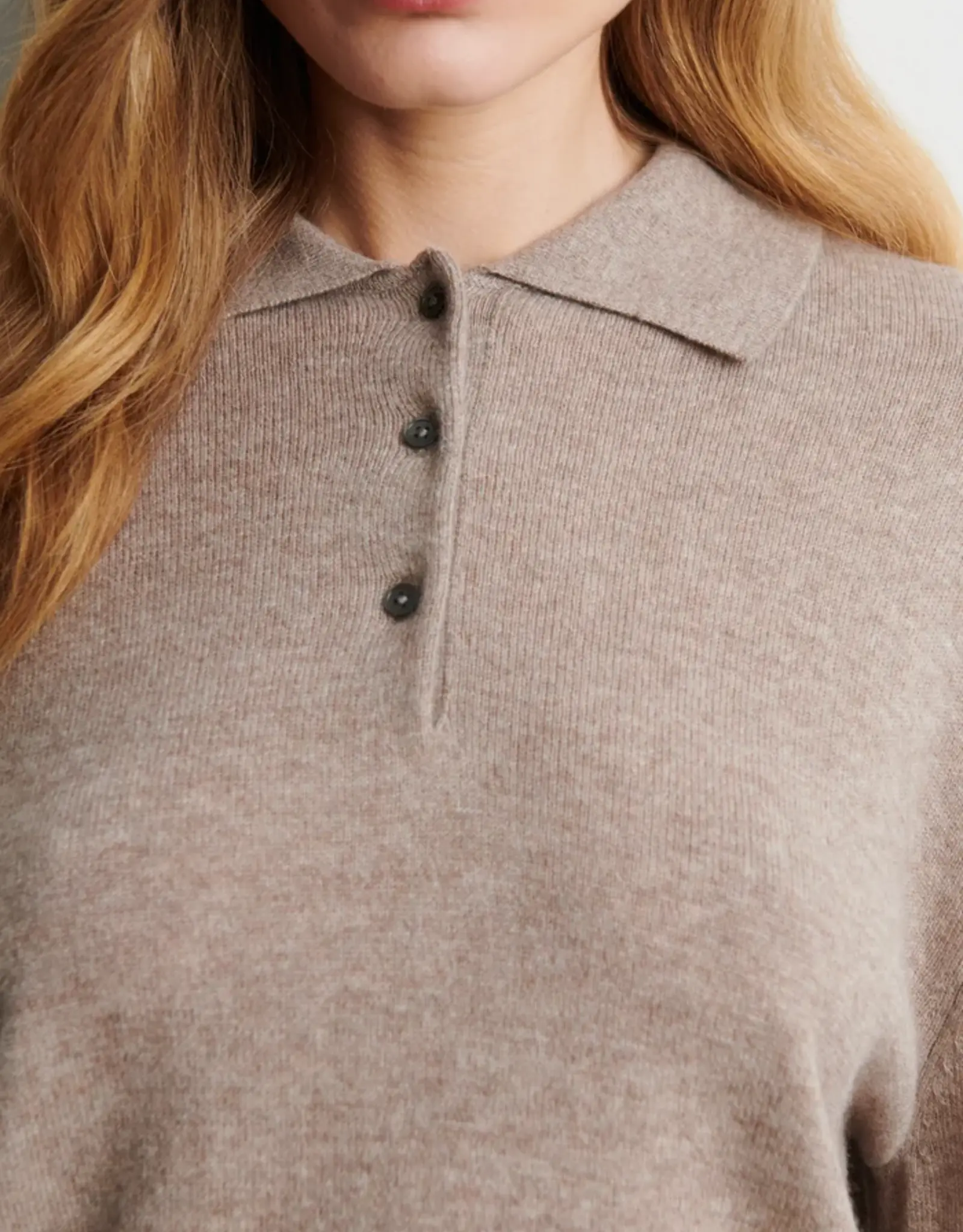 Second Female Polo - longsleeve taupe