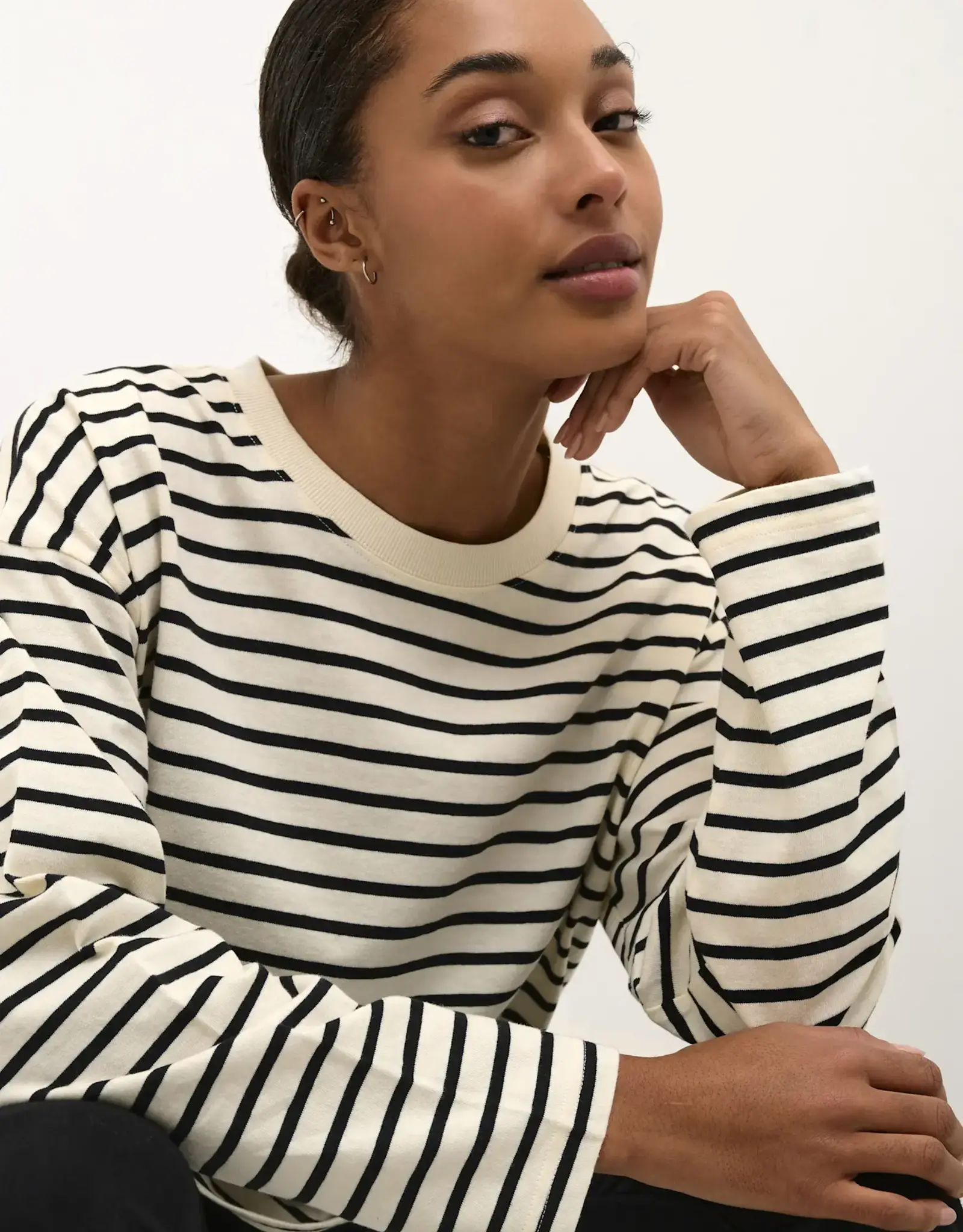 KAFFE T shirt - Longsleeve - white black stripe