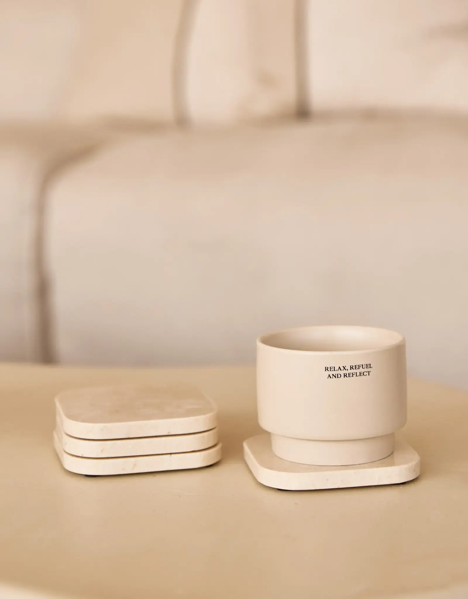 Mooisa Onderzetter - organisch beige marmer set van 4