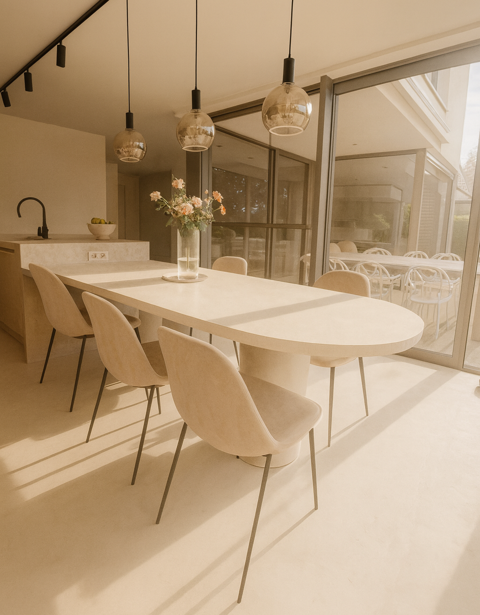Maatwerk tafel aan keukeneiland - Beton Cire - Mortex of lavasteen