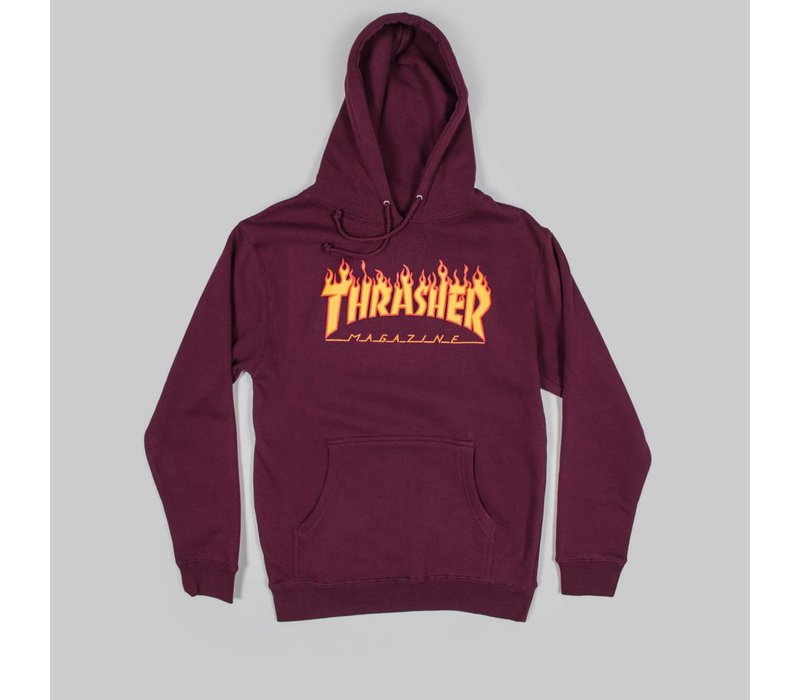 thrasher flame hoodie maroon