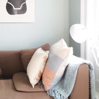 Peach pink mohair cushion