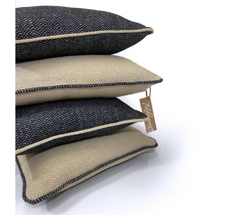 Raven black structure recycled wool square cushion (NEW)