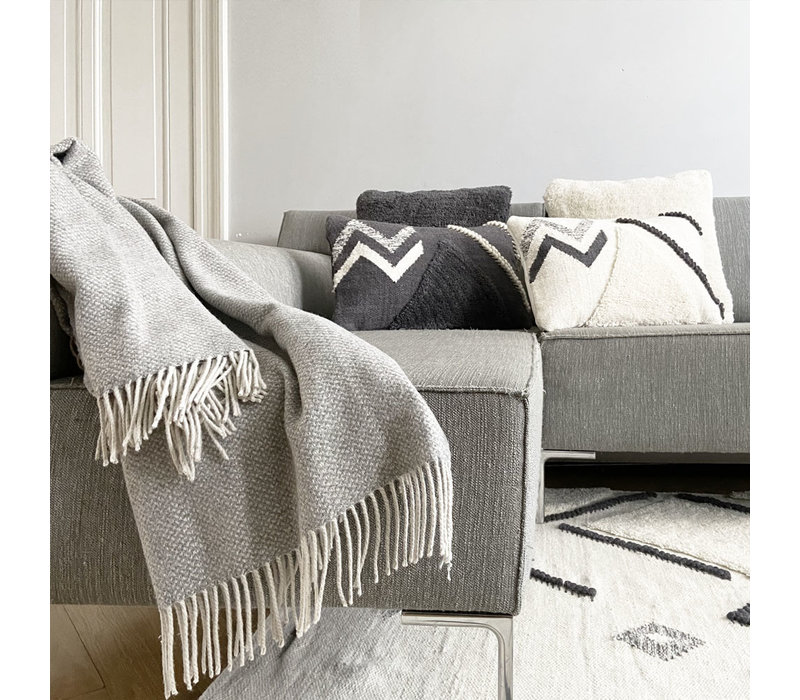 Natural grey structure recycled wool throw
