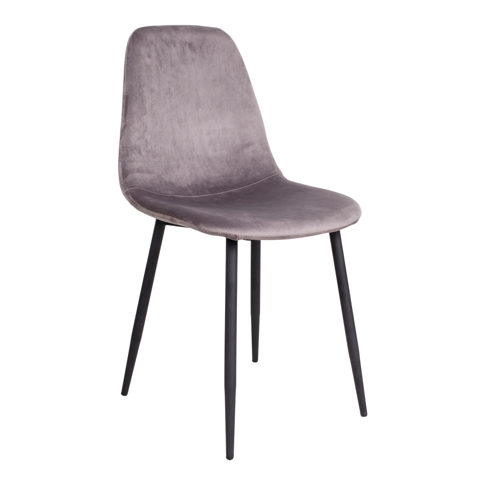 Moderne Fluwelen Stockholm Eettafelstoel Grijs - Zwarte Poten - L50CM / B47CM / H88CM