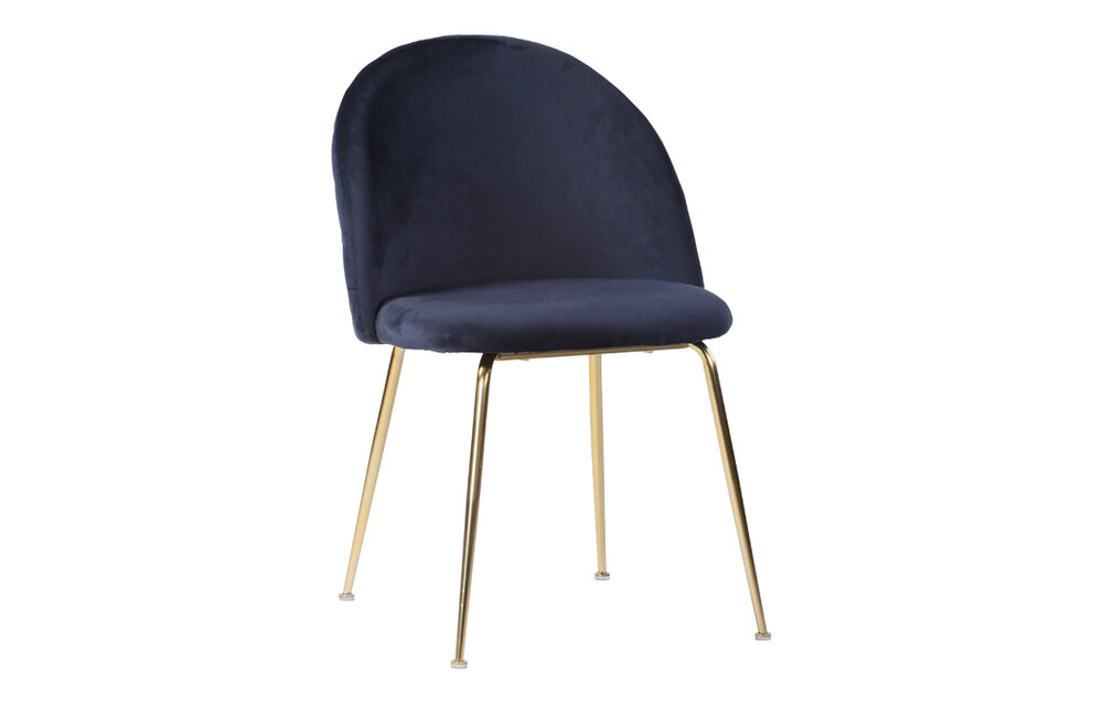 Fluwelen Geneve Eettafelstoel donkerblauw met Brass Poten