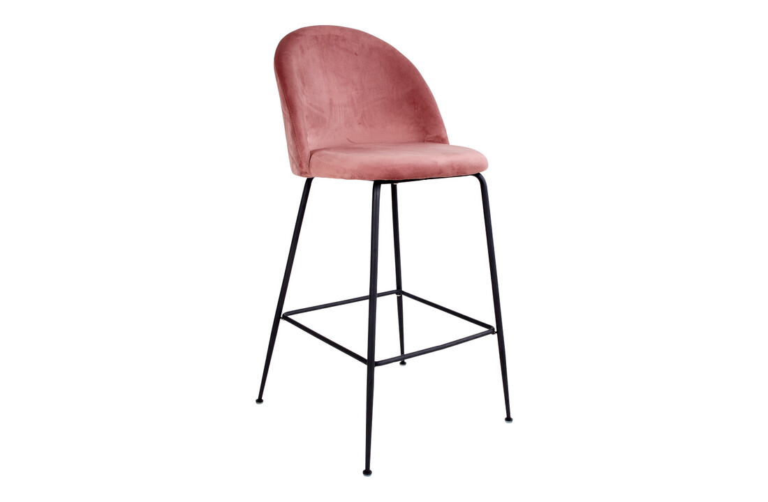 Moderne fluwelen blauwe barkruk ''Lausanne'' met zwarte poten - zithoogte 77cm
