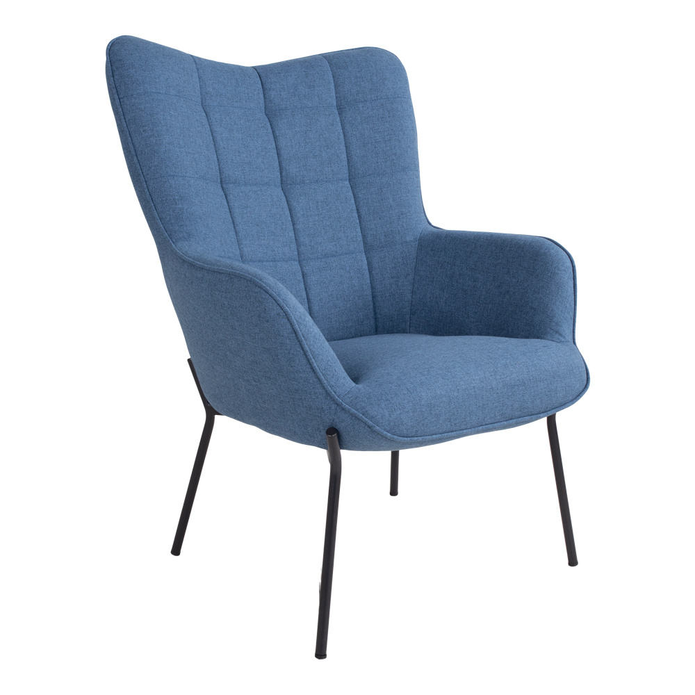 Blauw fluwelen fauteuil %27%27Glasgow%27%27 met zwarte poten - zithoogte 44,5cm