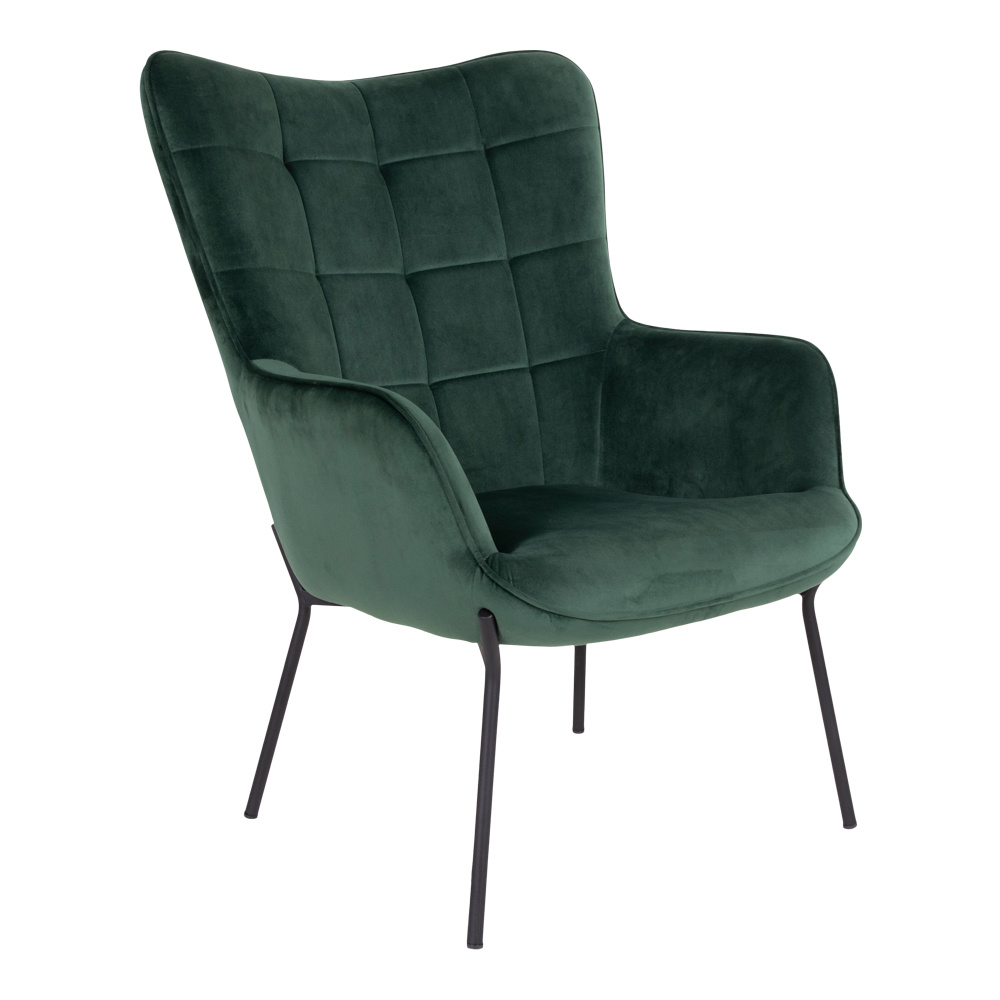 Groen fluwelen fauteuil %27%27Glasgow%27%27 met zwarte poten - zithoogte 44,5cm Groen fluwelen fauteuil %27%27Glasgow%27%27 met zwarte poten - zithoogte 44,5cm