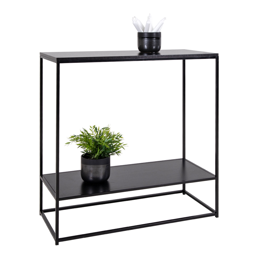 Industriële zwarte bijzettafel met twee zwarte schappen %27%27Vita%27%27 - 80x80x36cm