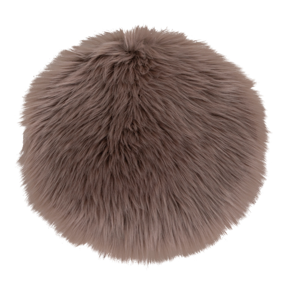 Bruin imitatie schapenvacht kussen - rond - Ø35 cm Bruin imitatie schapenvacht kussen - rond - Ø35 cm