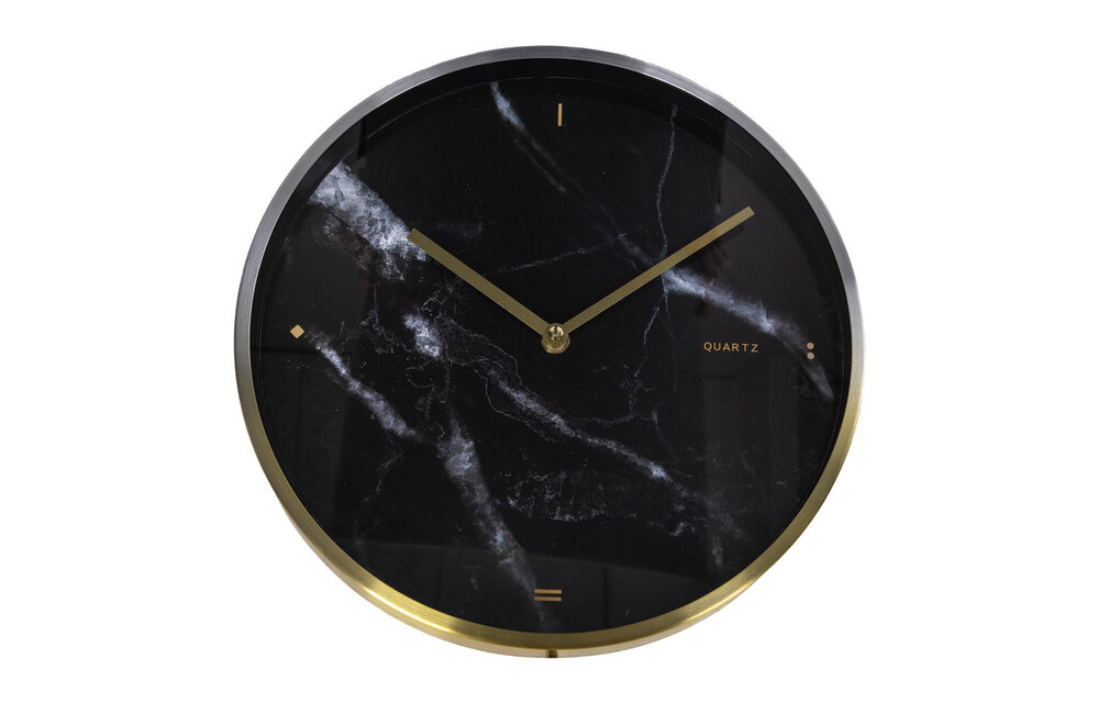 Monzone Wandklok - Wandklok met koper en zwart marmeren look