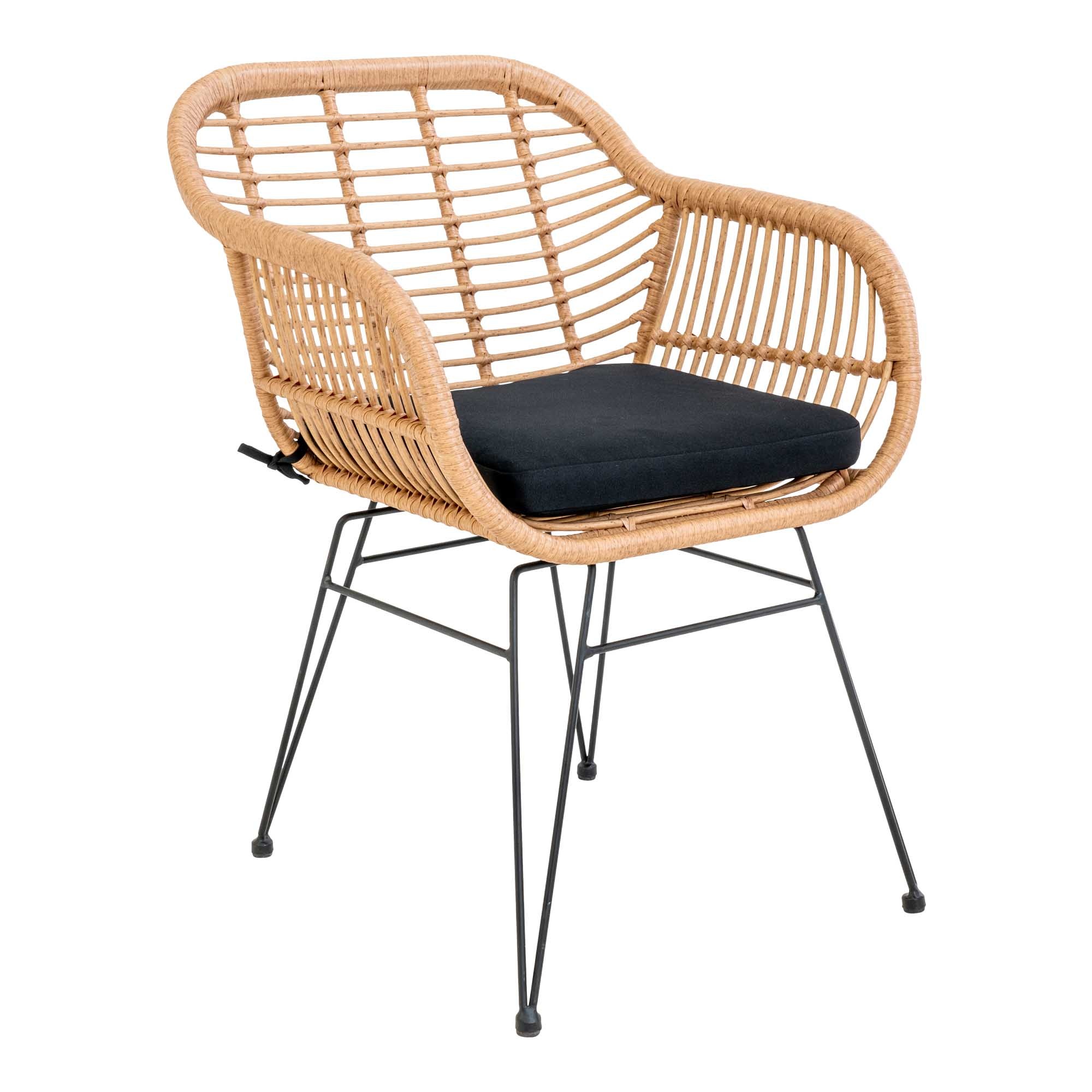 Bohemian houtkleur fauteuil van polyrotan voor in de tuin, met kussen 