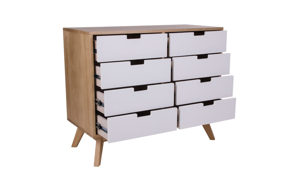 Milano Ladenkast - Ladenkast van natuurlijk hout met 8 witte laden