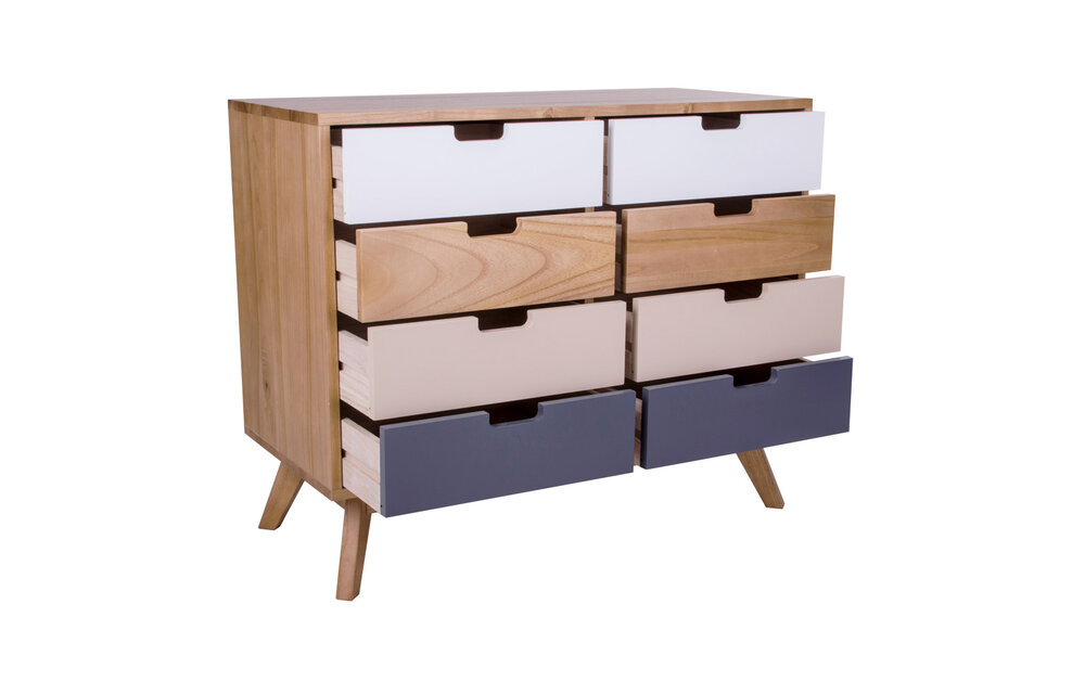Milano Ladenkast - Ladenkast van natuurlijk hout met 8 gekleurde laden