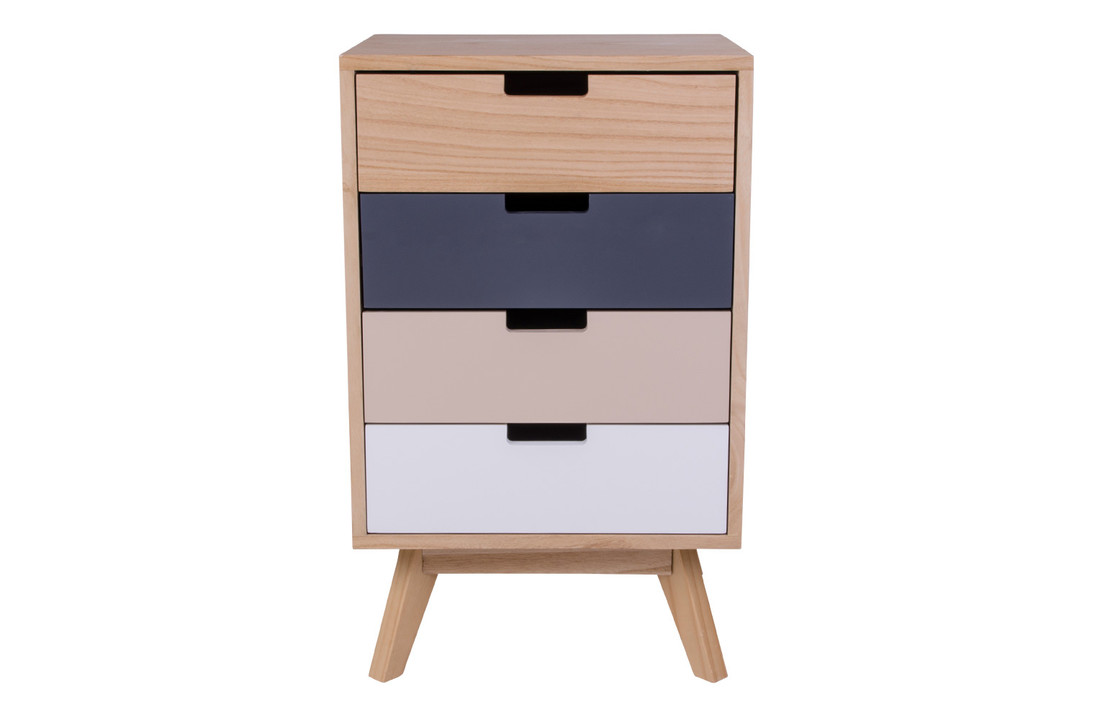 Milano Ladenkast - Ladenkast van natuurlijk hout met 4 gekleurde laden