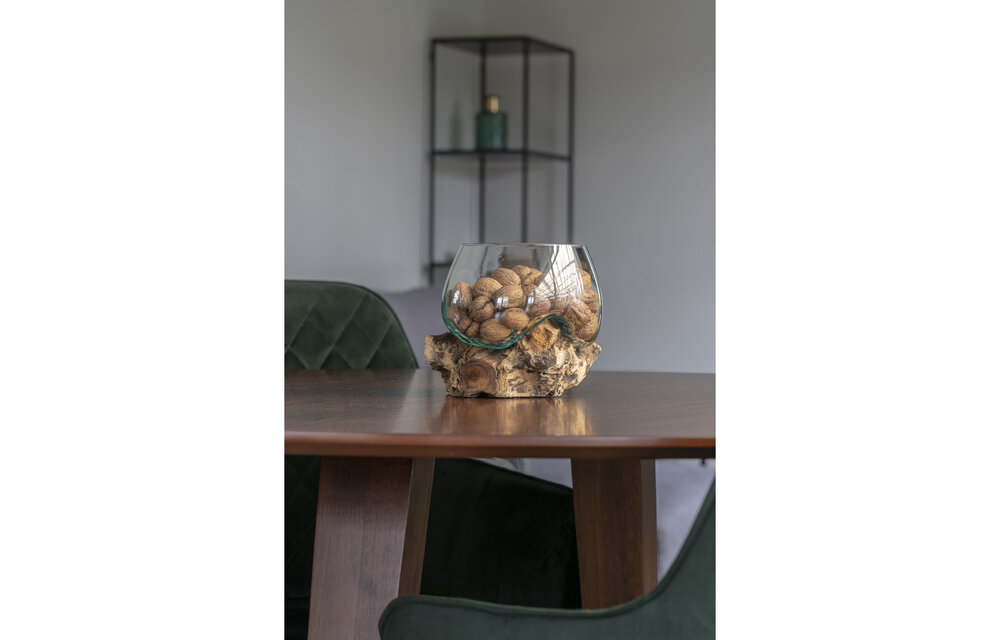 San Marino Waterdruppel - Decoratieve waterdruppel / schaal van glas met houten standaard Ø15xH15 cm