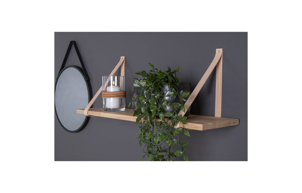 Forno Plank - Plank in natuurlijke kleur met bruine lederen banden 120x20 cm