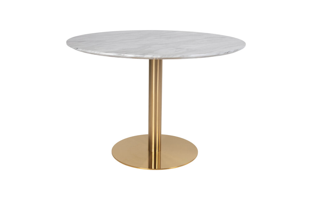 Bolzano Eettafel - Eettafel met marmerlook tafelblad en koperen poot ø110x75cm
