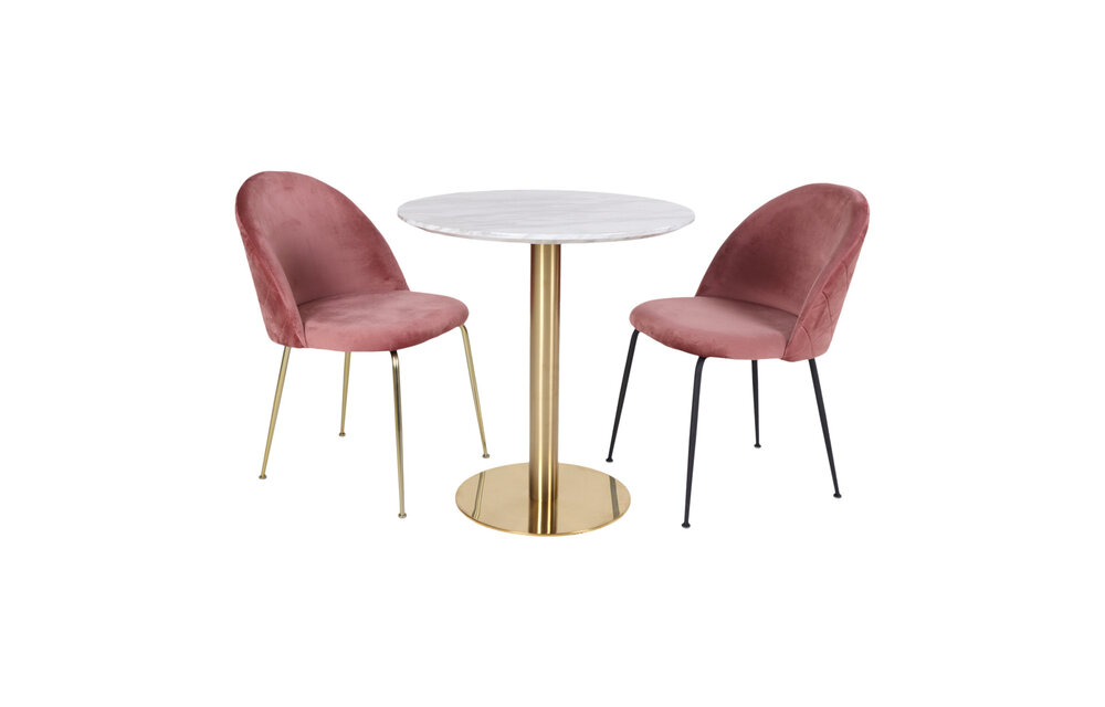 Bolzano Eettafel - Eettafel met marmerlook tafelblad en koperen poot ø110x75cm