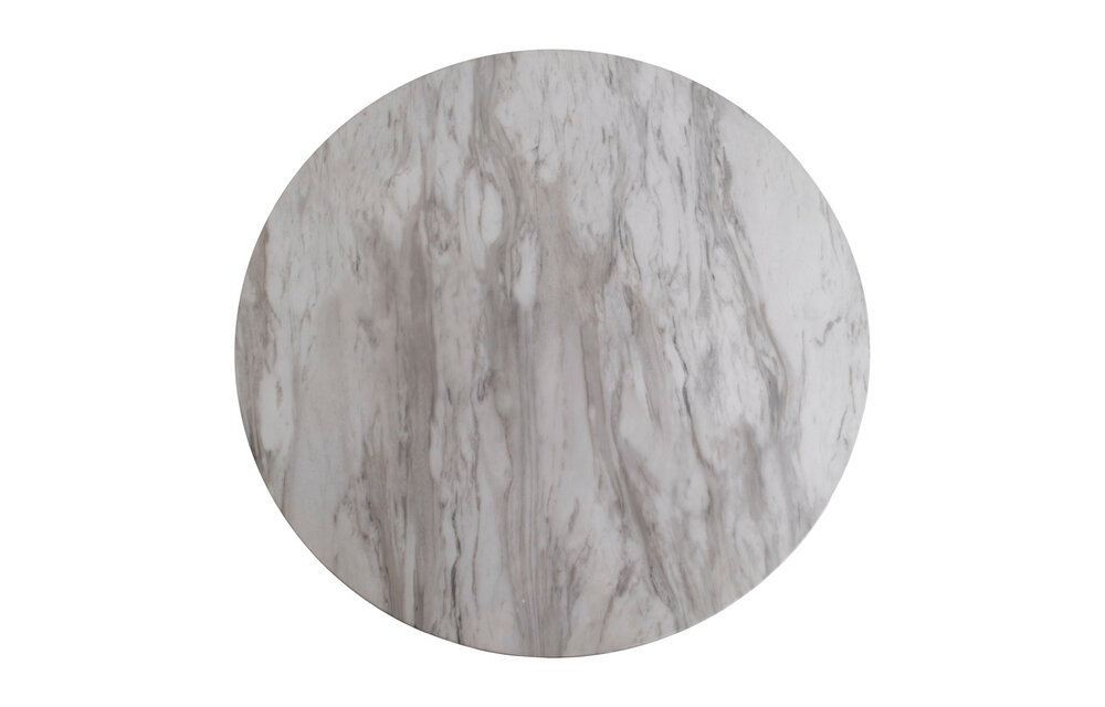 Bolzano Eettafel - Eettafel met marmerlook tafelblad en koperen poot ø70x75cm
