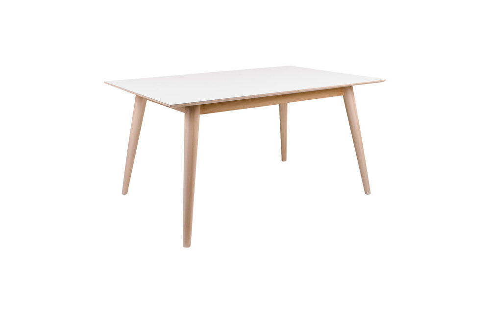 Copenhagen Eettafel - Uitschuifbare eettafel met wit tafelblad en houten poten 150/230x95 cm