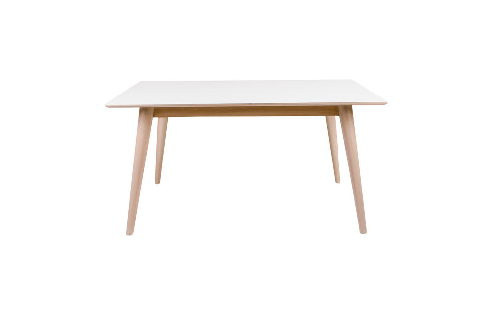 Copenhagen Eettafel - Uitschuifbare eettafel met wit tafelblad en houten poten 150/230x95 cm