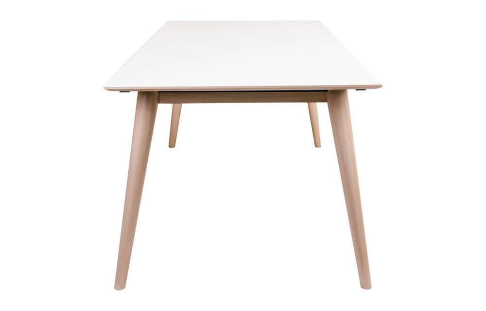 Copenhagen Eettafel - Uitschuifbare eettafel met wit tafelblad en houten poten 195/285x90 cm