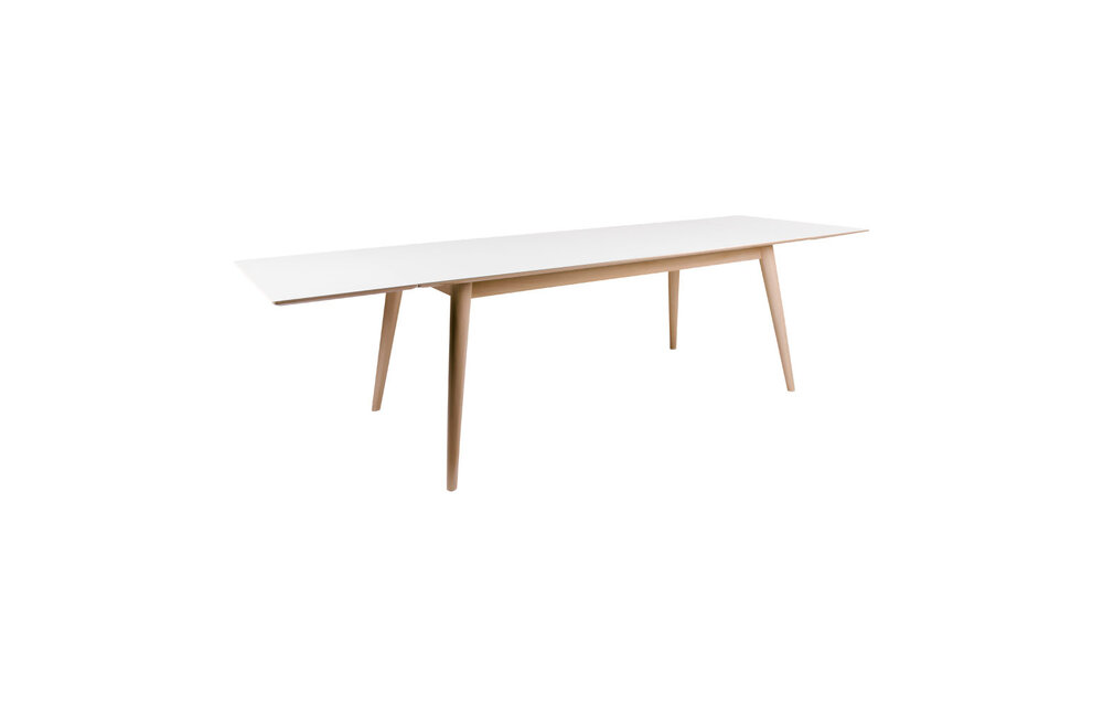 Copenhagen Eettafel - Uitschuifbare eettafel met wit tafelblad en houten poten 195/285x90 cm