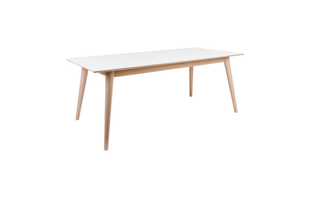 Copenhagen Eettafel - Uitschuifbare eettafel met wit tafelblad en houten poten 195/285x90 cm