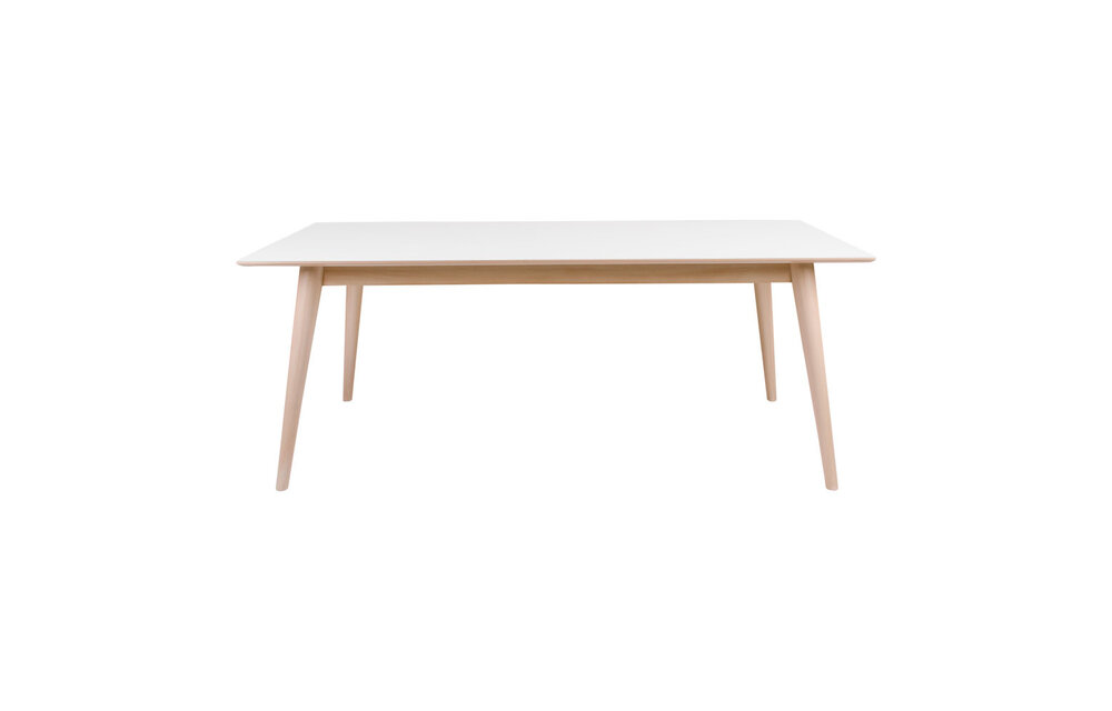 Copenhagen Eettafel - Uitschuifbare eettafel met wit tafelblad en houten poten 195/285x90 cm