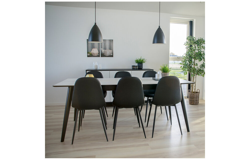 Copenhagen Eettafel - Uitschuifbare eettafel met wit tafelblad en zwarte poten 195/285x90 cm